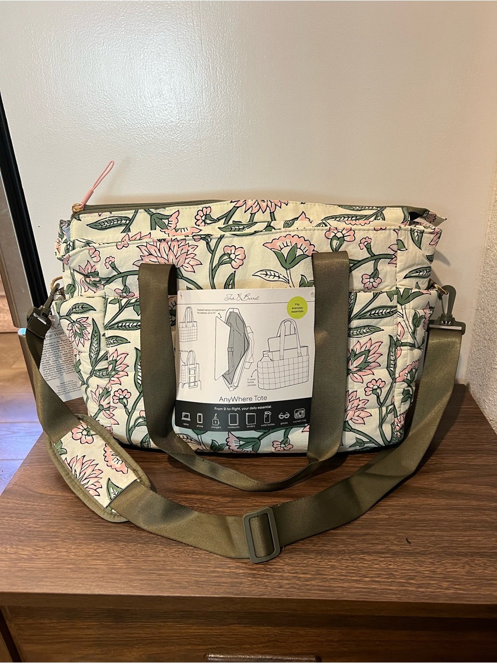Anywhere Tote — Cream Floral with Pink Accents